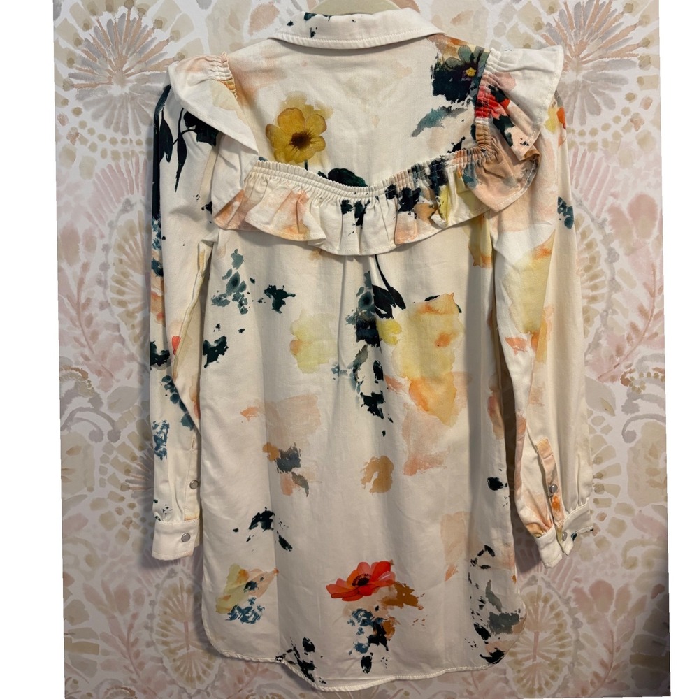 NWT Pilcro Long-Sleeve Ruffled Denim Mini Shirtdress | XXS - Picture 6 of 8
